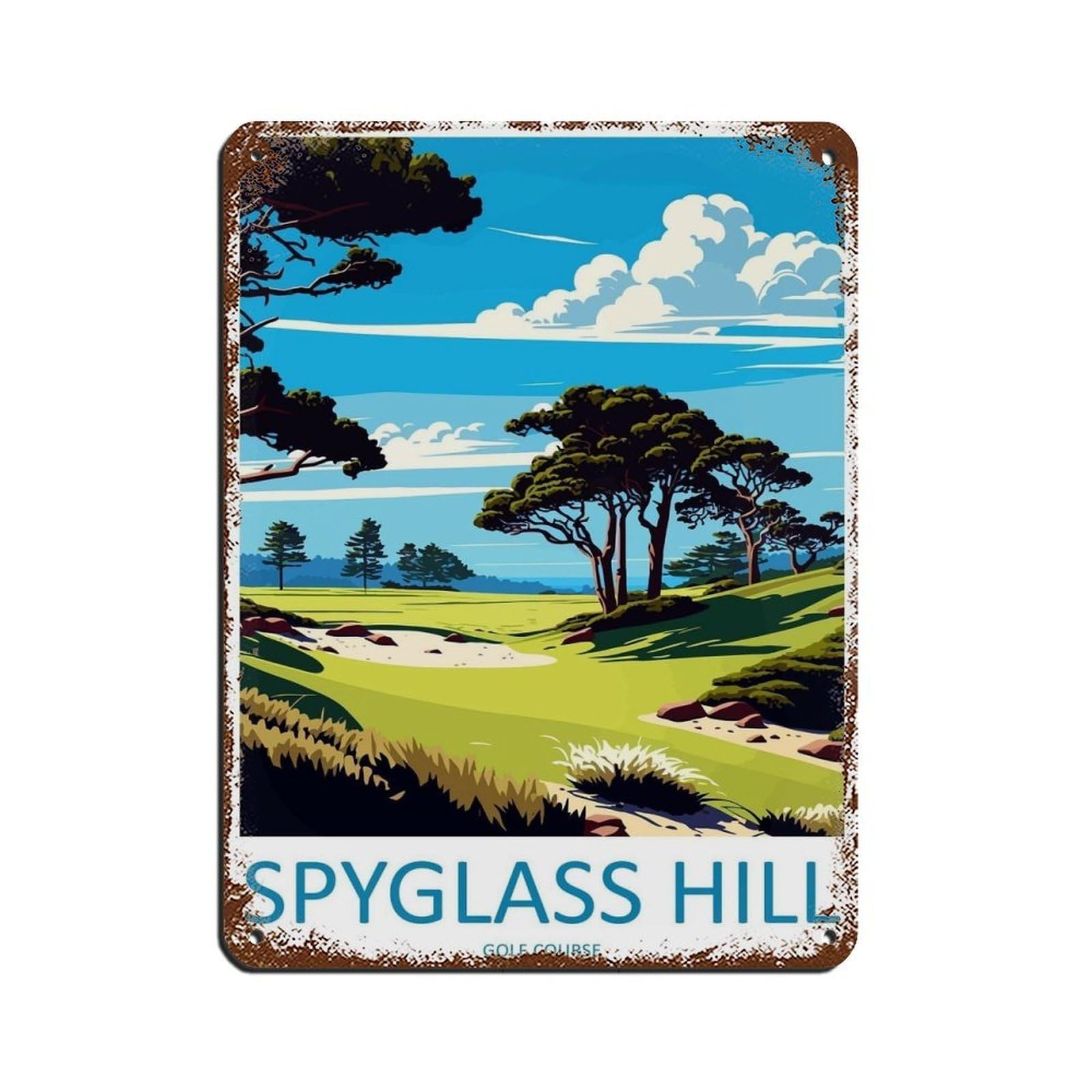 Spyglass Hill Golf Course Travel Art Golf Art Poster Retro Poster Metal Tin Sign Chic Art Retro Iron Painting Bar People Cave Cafe Family Garage Poster Wall Decoration 12x16inch(30x40cm)