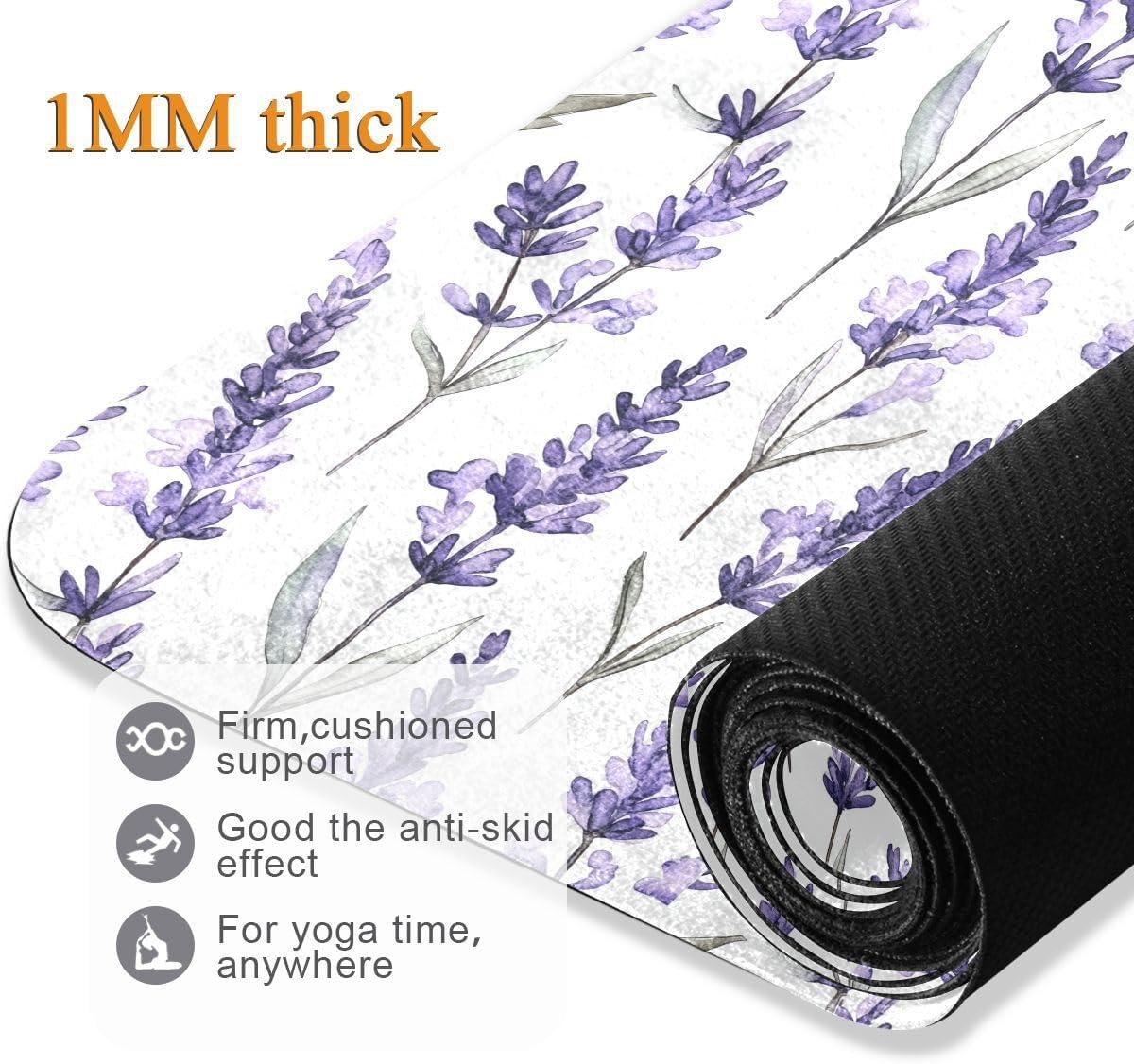 ALAZA Watercolor Seamless Pattern with Lavander Yoga Mat Non Slip Fitness Exercise Mat, Workout Mat for Yoga, Pilates and Floor Exercises