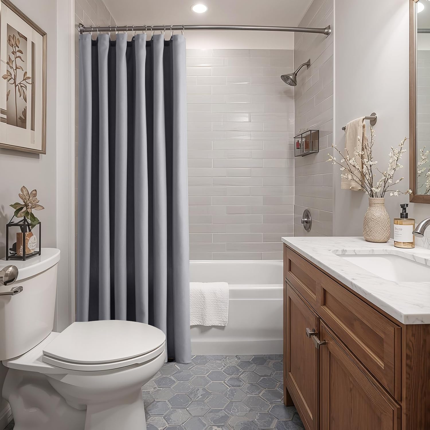 Grey Linen Shower Curtain for Bathroom Cream Boho Farmhouse Shower Curtains Natural Aesthetic Bath Decor Weighted Cloth Fabric Linen Textured Bath Curtain Liner with Hooks Set, Gray, 72 x 72