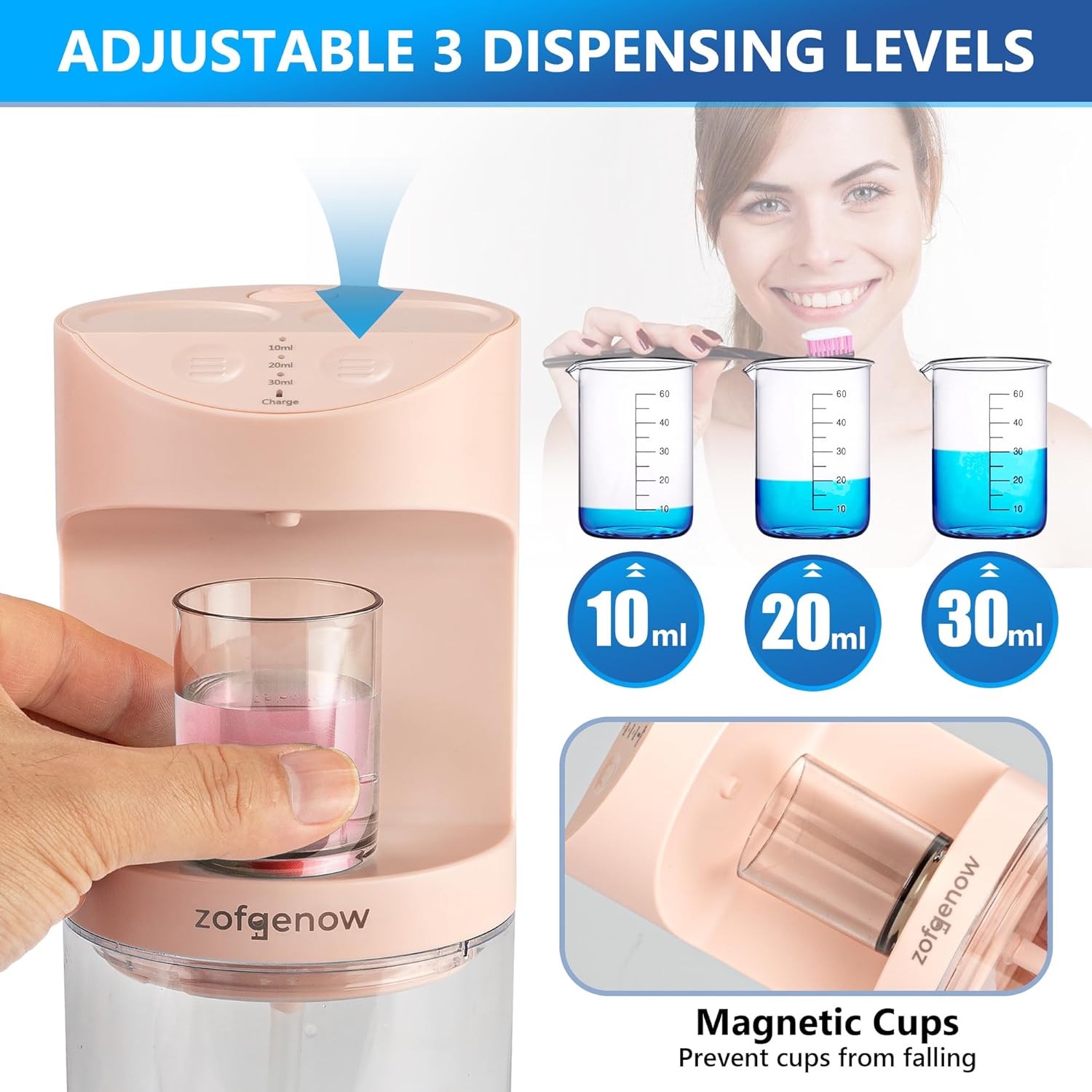 Automatic Mouthwash Dispenser for Bathroom,Bathroom Accessories 19.4 Fl Oz Dispensers with Magnetic Cups,Wall Mounted Dispenser,Suitable for All Age Groups,Pink - Image 4