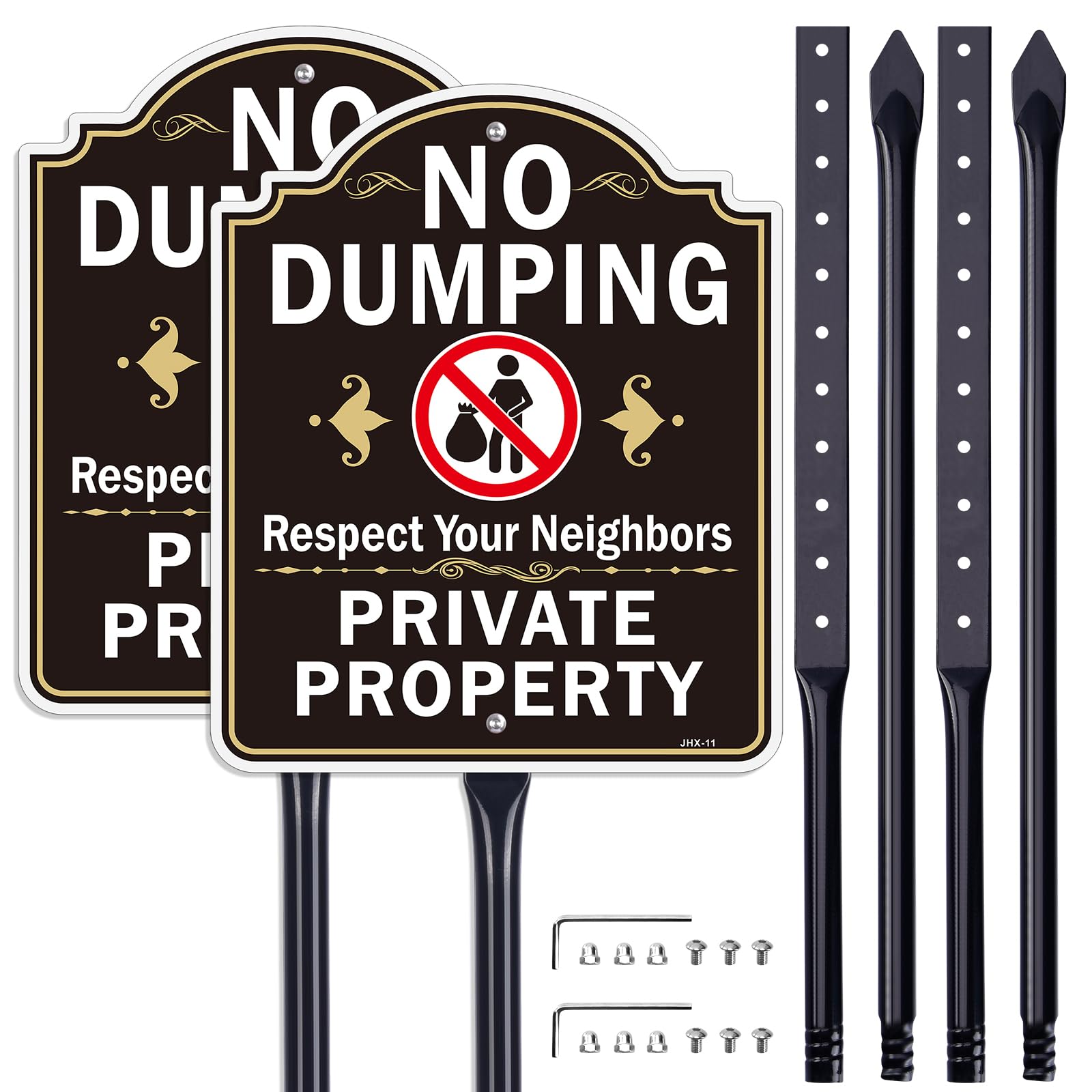 Panneau No Dumping avec piquet de 88 cm de haut pour cour et jardin 30x25 cm