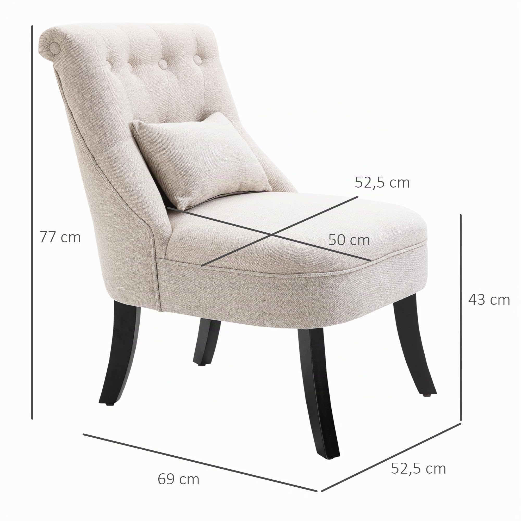 HOMCOM Loungesessel Ruhesessel mit Rückenkissen Holzbeine Cremeweiß | Relaxsessel, Sessel, Lesesessel mit Leinenoptik, Polstersessel für Schlafzimmer