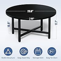 Vista 3 de Coffee Table, 23.6" Small Coffee Tables, Black Round Coffee Tables for Living Room, Floor Table for Sitting on The Floor, Center Coffee Table with