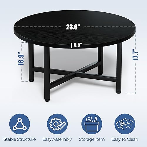 Miniatura 3 de Coffee Table, 23.6" Small Coffee Tables, Black Round Coffee Tables for Living Room, Floor Table for Sitting on The Floor, Center Coffee Table with