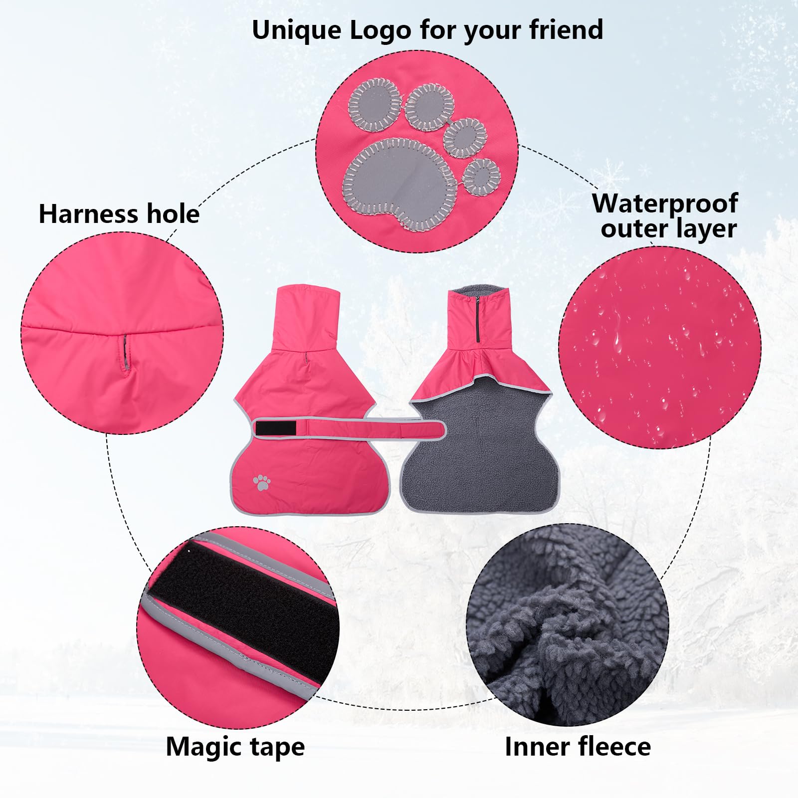 Geyecete Abrigo Invierno Impermeable para Perro Galgo, con Forro Polar cálido y Agujero del arnés, Térmico Chaquetas Ideal para Uso al Aire Libre, Perros medianos y Grandes-Rosa-L
