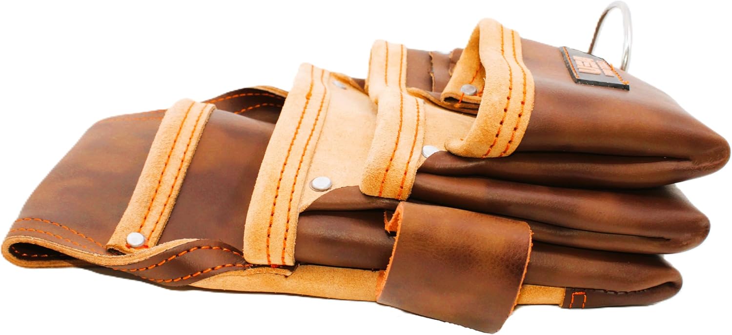 Heavy Duty Leather Carpenter Tool Pouch – 7 Pocket Tool Belt Pouch for Carpenters, Roofers, Flooring Installers & DIY | Lightweight, Fits All Belts, Durable Construction (Right Hand)