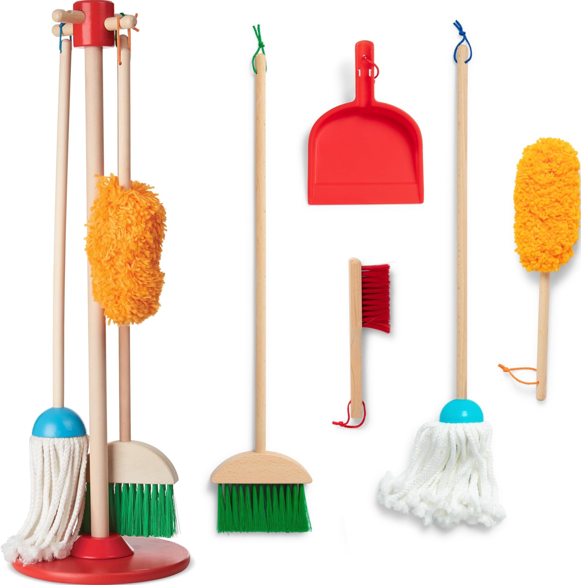Melissa & Doug Dust! Sweep! Mop! 6-Pc Wooden Pretend Play Preschool Cleaning Set Broom, Duster, Kid-Sized Cleaning Toys For Boys and For Girls - FSC Certified - FSC Certified