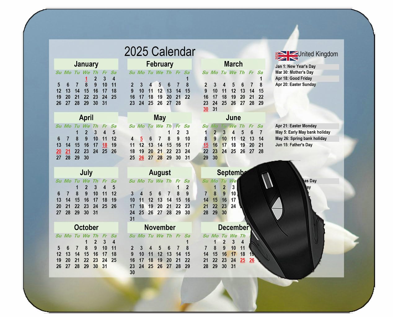2025 Calendar Mouse Pad,Daffodil Flower Background Personalized Mouse Pad