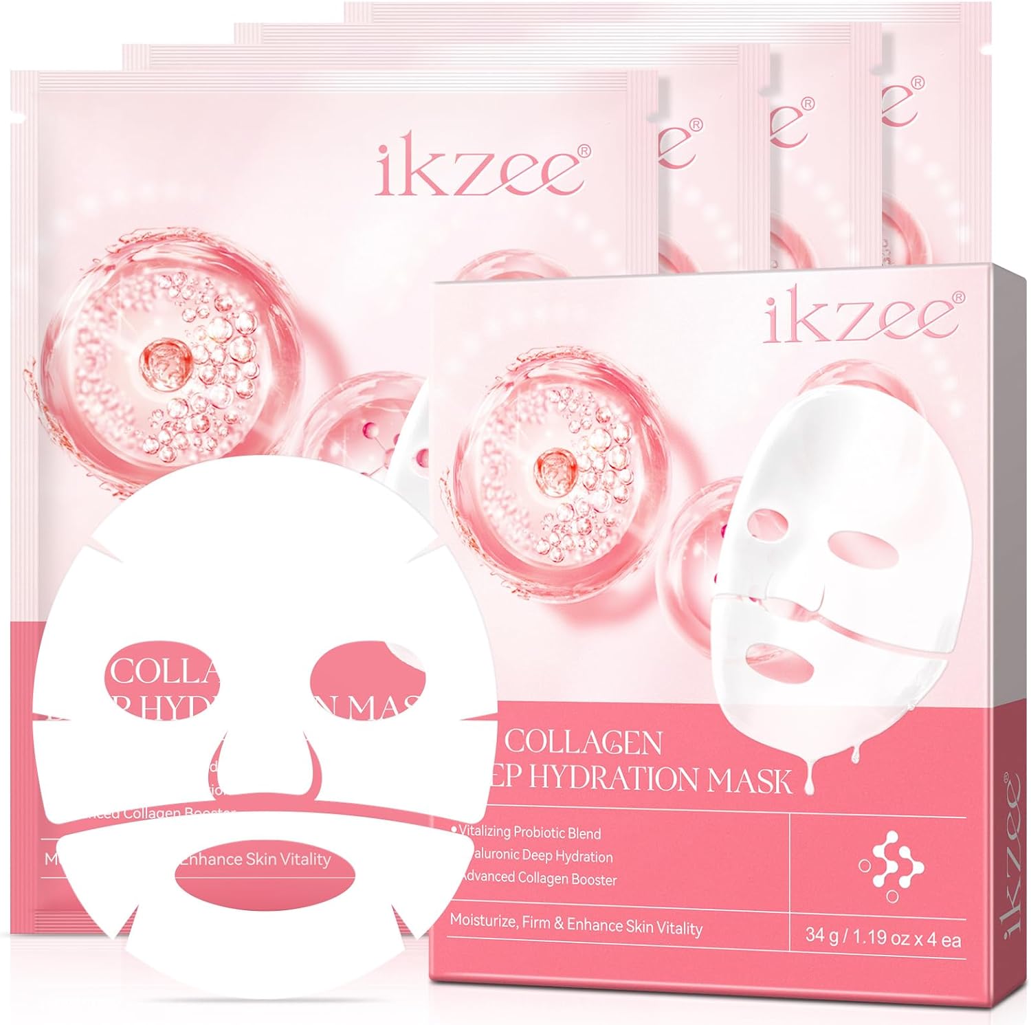 Bio Collagen Face Masks, Collagen Mask, Korean Collagen Face Mask, Bio Overnight Real Deep Mask, Hydrating Hydrogel Overnight Masks, Pore Minimizing, Brighten Skin Tone, Elastic Skin, 4PCS