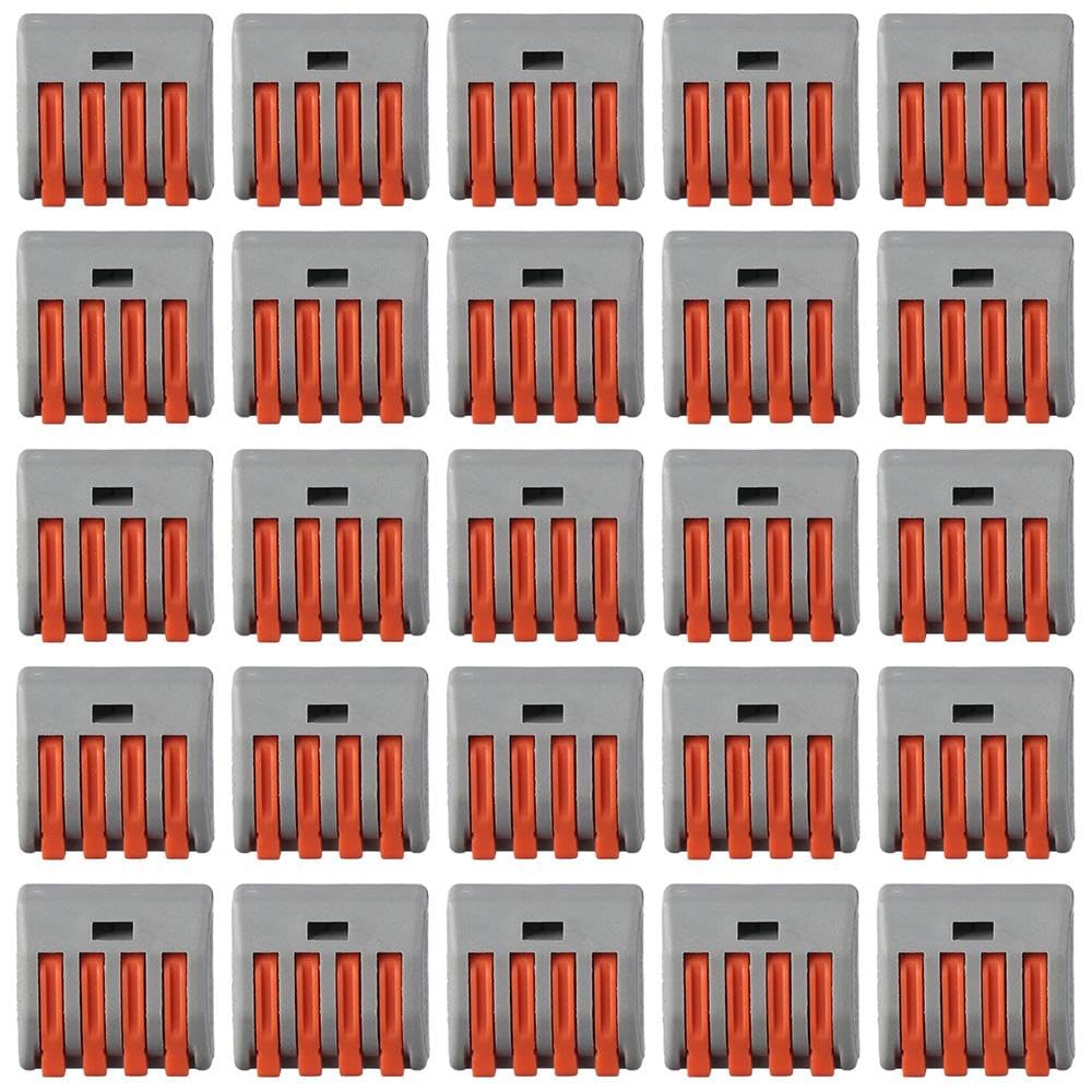 SHUATI 25Pcs Lever Wire Conductor, Compact Wire Connectors, 4 5 Port Fast Connection Terminal, Splicing Connectors for 28-12 AWG, Nuts Combination(214-25pcs)