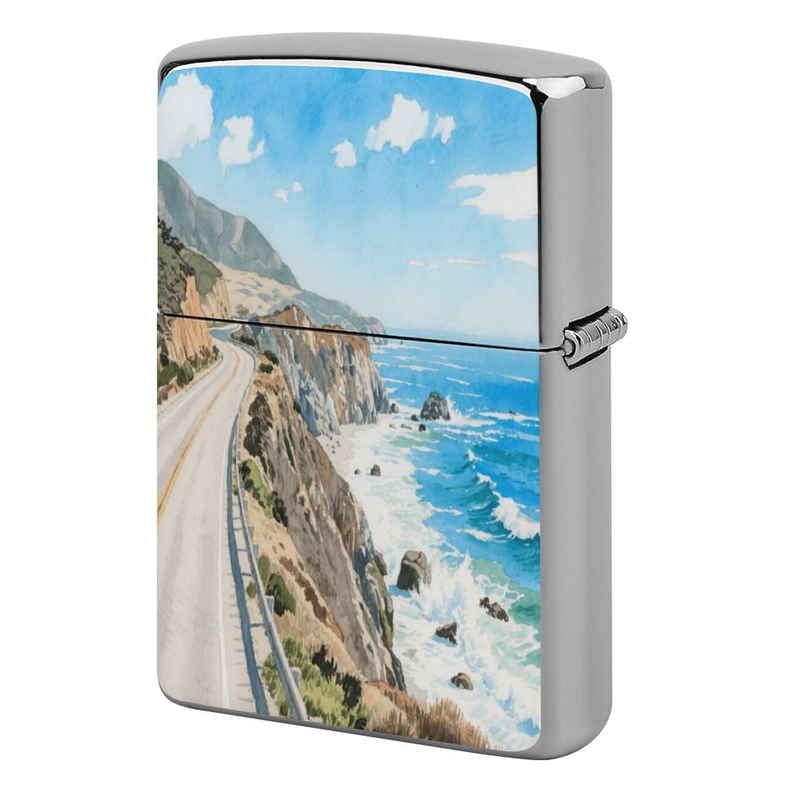 Fekiloot Style Highway 1 Ocean View Lighter Case Cover Metal Lighter Case
