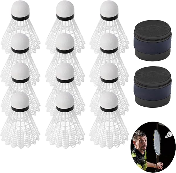 14 Pièces Volants de Badminton et Grip pour Raquette, Balles de Badminton en Intérieur et en Extérieur, Surgrip Antidérapant pour Raquette de Tennis, Squash, Badminton - 1