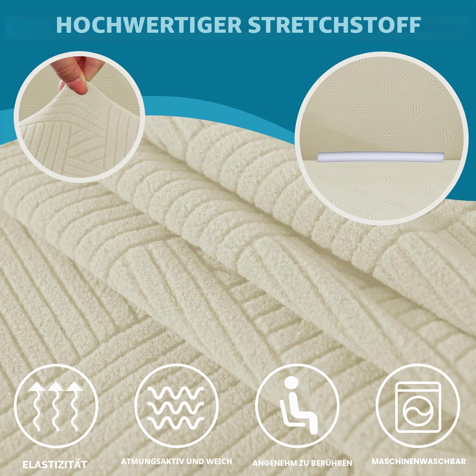 YSTELLAA Stretch Sofa Überzug 3 Sitzer, Elastisch Sofabezug Mit Armlehnen, Jacquard Sofaschoner rutschfest, Universal Sofa Cover Moderne, Couchüberzüge Sofahusse Für Katze Hund, Beige