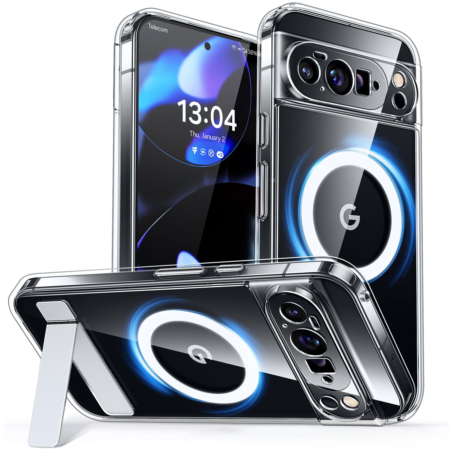 CANSHN für Google Pixel 10 Pro Hülle mit Ständer, kompatibel mit MagSafe (Nr.1 Magnetkraft, Kameraschutz) - Durchsichtig