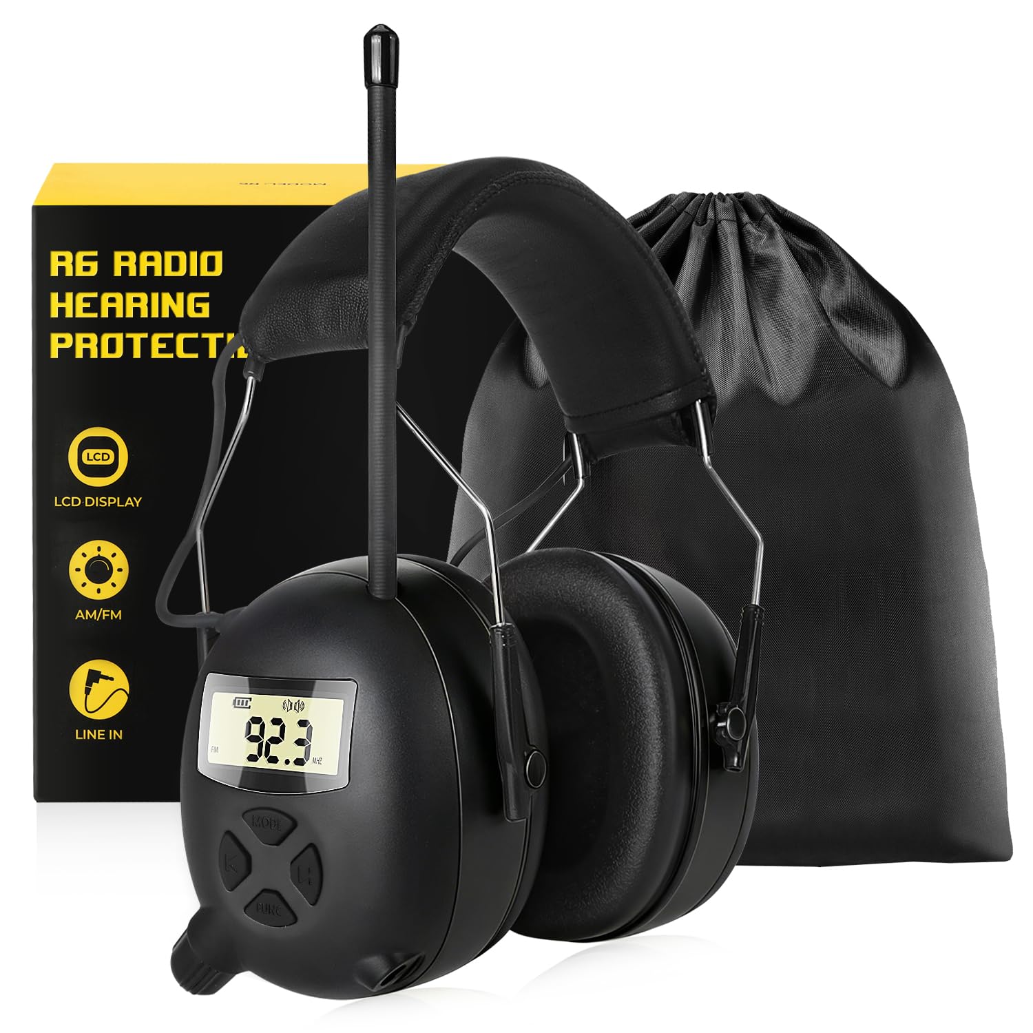 BJKing AM/FM Radio Headphones with Digital Display, 30dB AM FM Hearing Protection Safety Ear Muff, Ear Protection Headphone for Mowing, Landscaping,