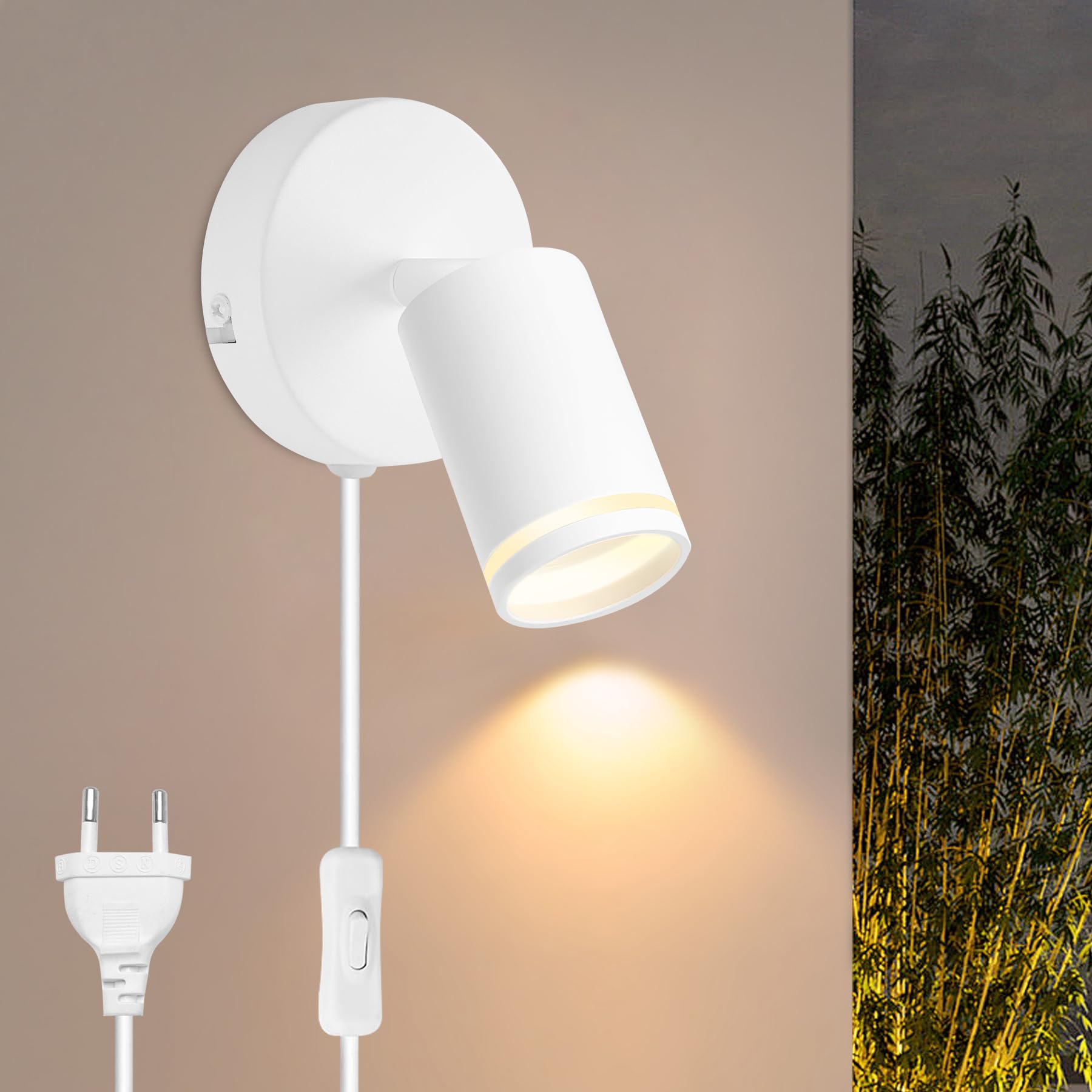 Lámpara de Pared Interior Moderna, Aplique de Pared LED Aluminio Blanco Ajustable, Casquillo GU10, Aplique con Interruptor y Enchufe, Luz Pared para Dormitorio Pasillo,Sin Bombilla