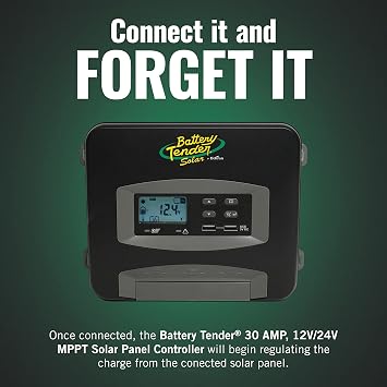 Battery Tender 30 AMP MPPT Solar Charge Controller with LCD Screen for use with 12 Volt/24 Volt Lead Acid, AGM, Gel, and 12 Volt Lithium Batteries