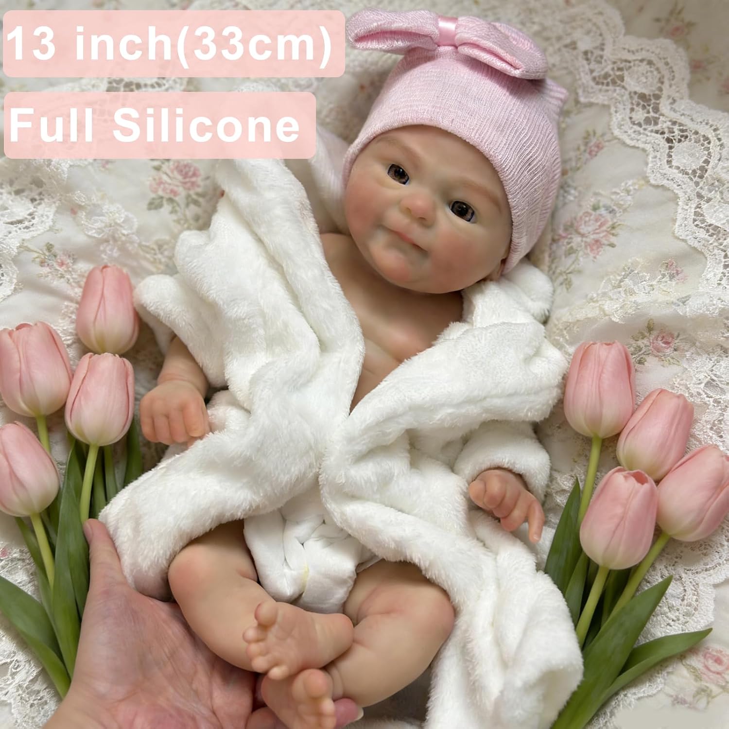 13 Inch Silicone Baby Doll Full Body Girl Real Life with Clothes and Bottles for Kids