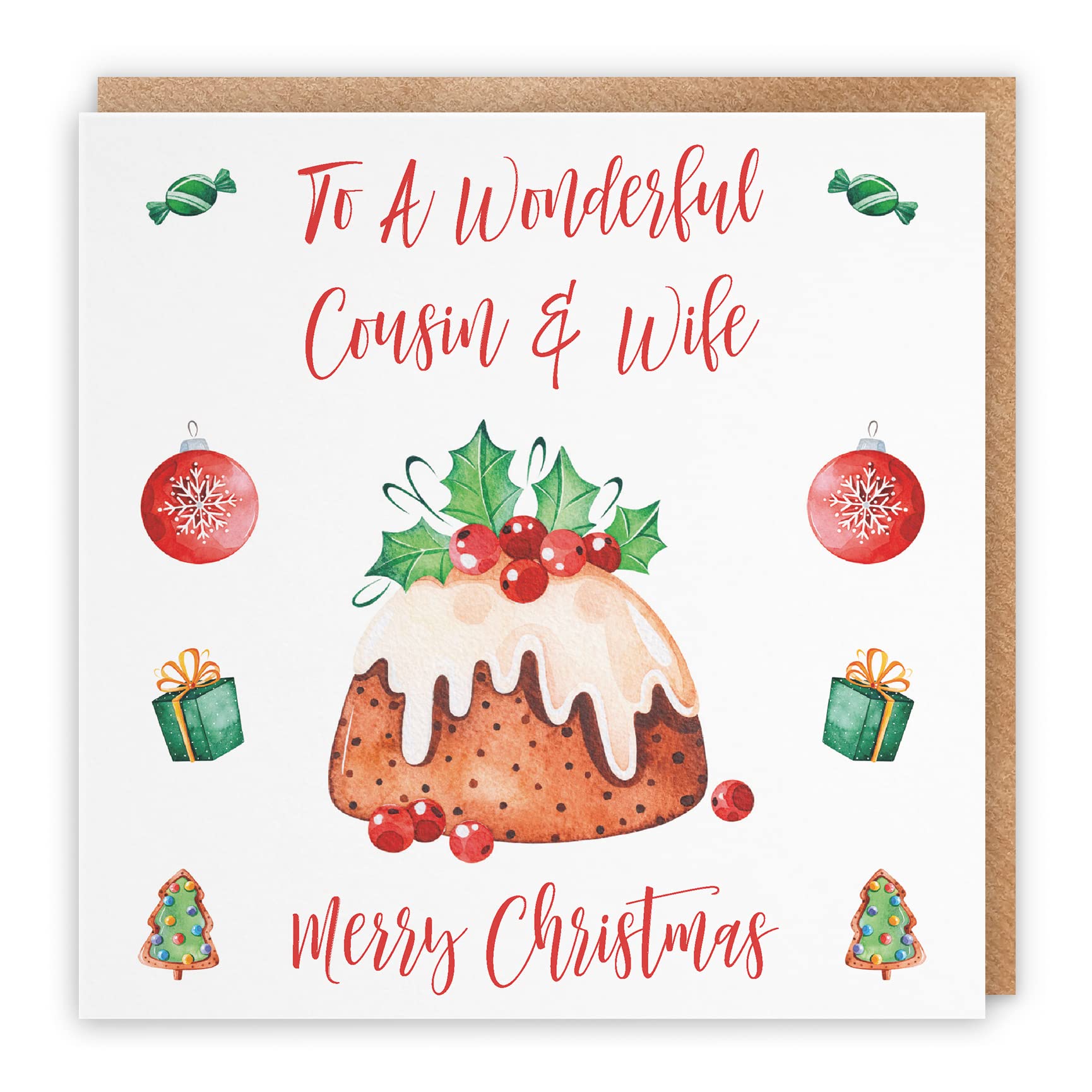 Hunts England, Cousin And Wife Christmas Card, To A Wonderful Cousin & Wife, Merry Christmas, Christmas Pudding Collection