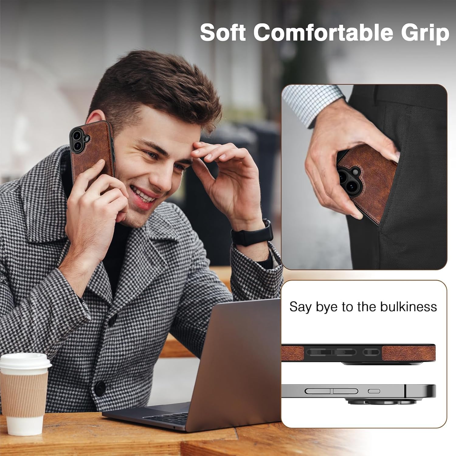 LOHASIC for iPhone 16 Leather Case Compatible with MagSafe, Slim Luxury PU Rugged Non-Slip Grip Shockproof Bumper Full Body Protective Cover Men Women Phone Cases for iPhone 16 5G 6.1" (2024) - Brown - Image 4