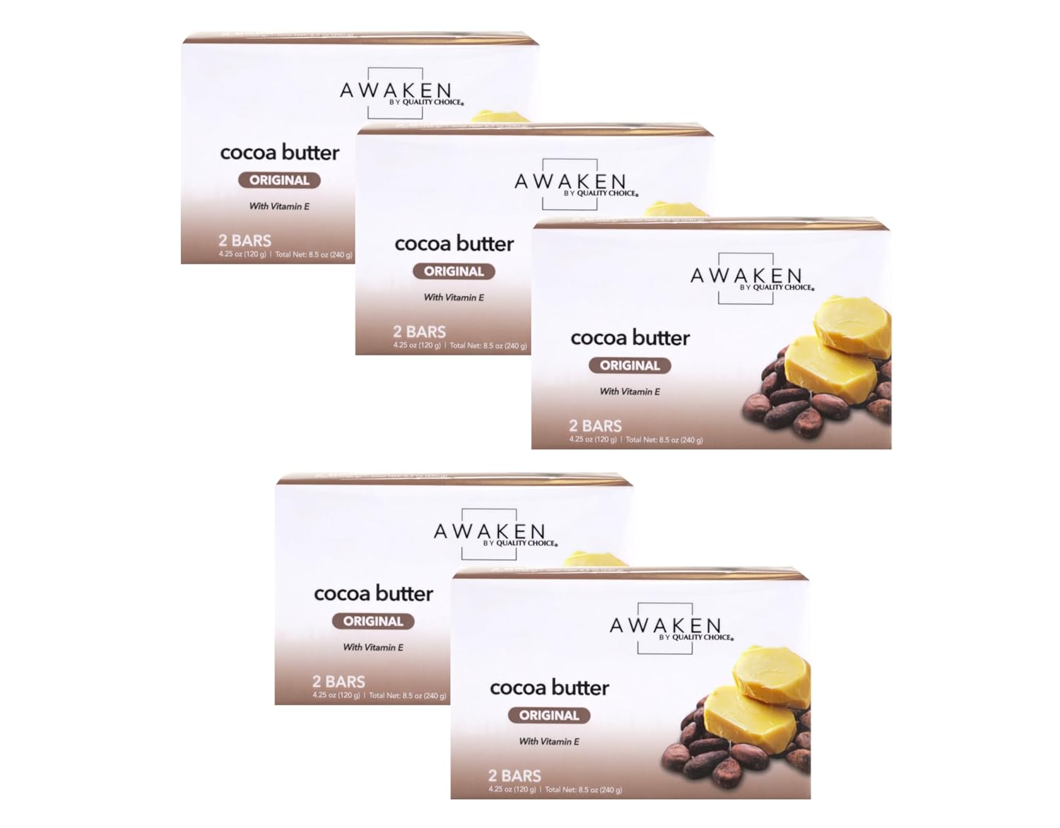 Awaken Cocoa Butter Bar Soap with Vitamin E, Moisturizing Body and Face Cleanser, Gentle Daily Bath Soap with Rich Creamy Lather, Nourishing Tone Skincare Bars - 4.25 Oz. Bars, 2 Count (Pack of 3)
