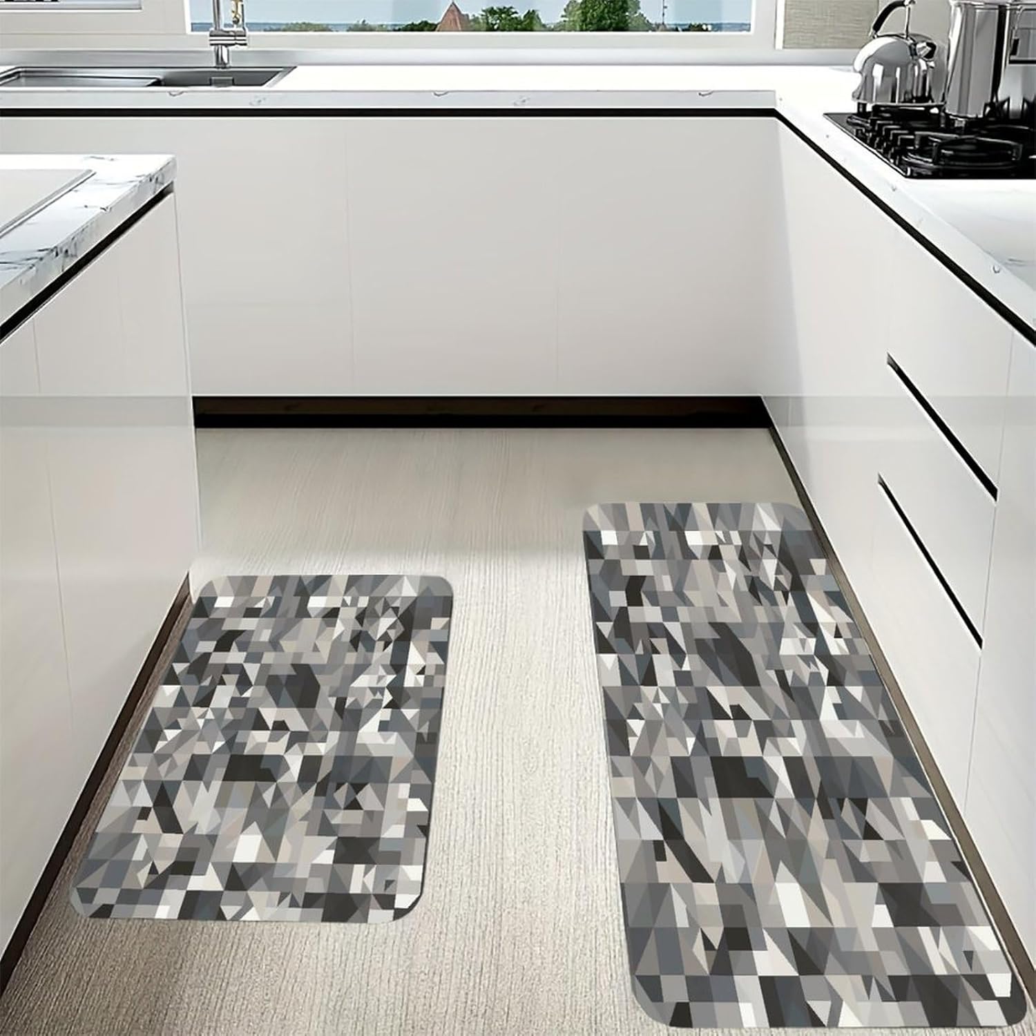 Gray Style Pattern Kitchen Mats with 2PCS Non-Slip Washable,Kitchen Rug Heavy Duty Durable, Floor Mats for Kitchen,Office,Sink,Laundry