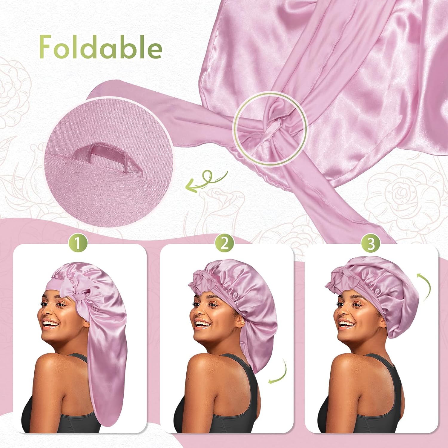 BONNET QUEEN Braid Bonnet Silk Bonnet Foldable Extra Long Wrap for Braids Satin Bonnets with Tie Band Long Sleep Cap