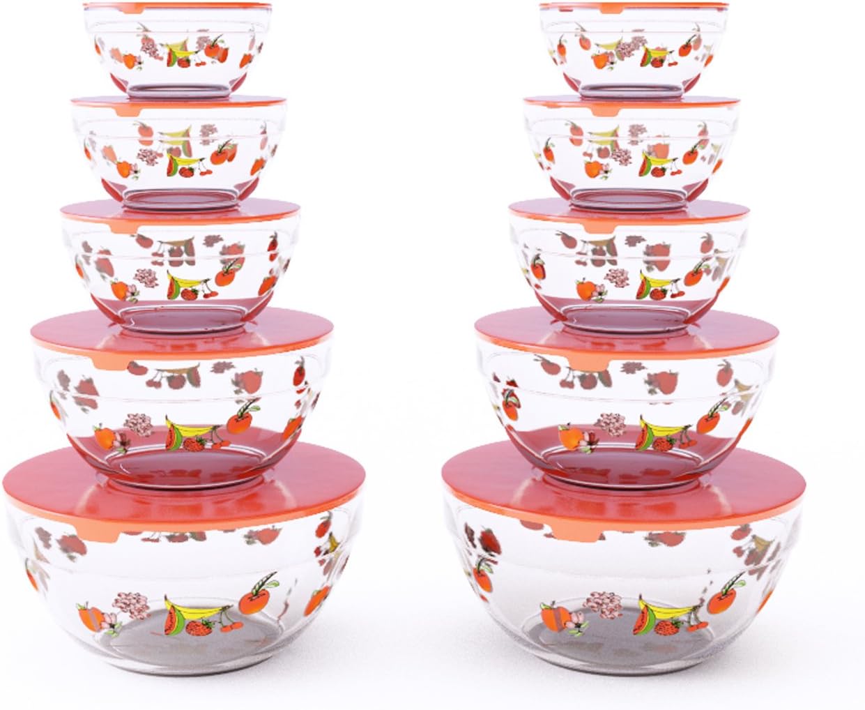 20-Piece Glass Food Storage Bowls with Lids Set - Fruit Design Set with Multiple Sizes for Storage, Meal Prep, Mixing, and Serving by Chef Buddy