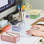 Paquet de 4 Mini Caisses de pastel pour le stockage, Mini Paniers pliants en plastique, mignon coloré organisation Crates pour chambre à coucher classe de bureau salle de bains tiroir de bureau plateau(5,9x3,9x2,2in)