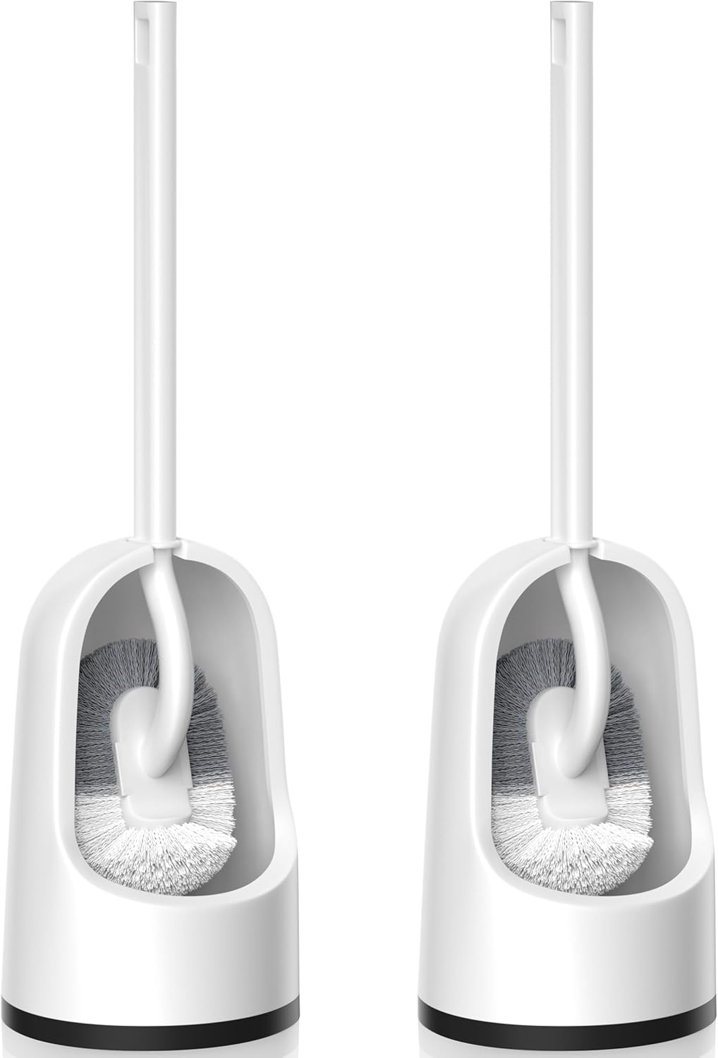 TRENTI 2-Pack S-Arc Toilet Brush & Holder Set - Extra Long Handle, Deep-Cleaning Curved Bristles, White Bathroom Scrubber