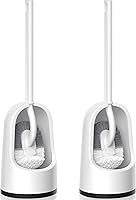 TRENTI 2-Pack S-Arc Toilet Brush & Holder Set - Extra Long Handle, Deep-Cleaning Curved Bristles, White Bathroom Scrubber