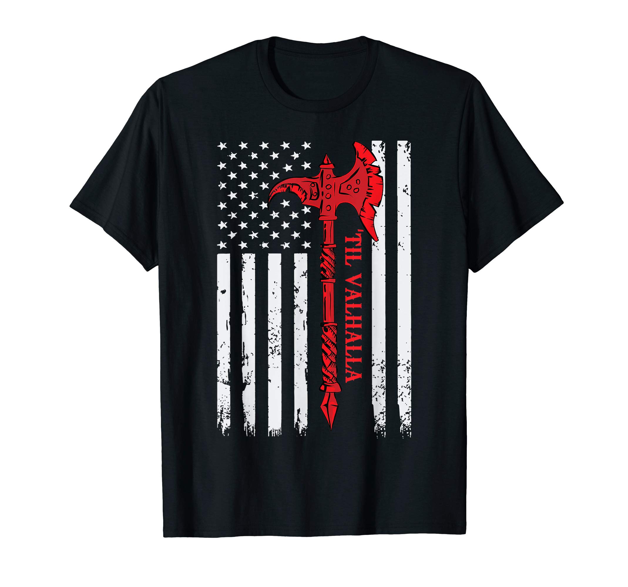 Viking Axe Store CO.American Flag Viking Axe Til Valhalla Cool Veteran T-Shirt