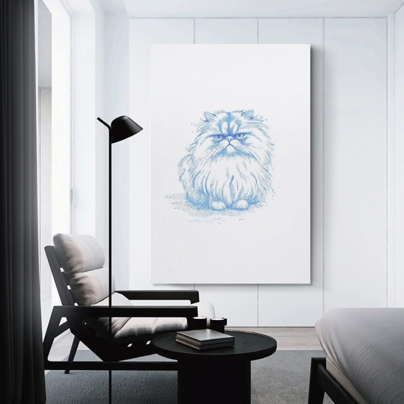 Junmoney Blue Persian Cat Illustration Room Decor Wall Art, 24x36inch(60x90cm), for Hallway, Lounge Or Guest Room, Gift Idea for Housewarming And Birthdays
