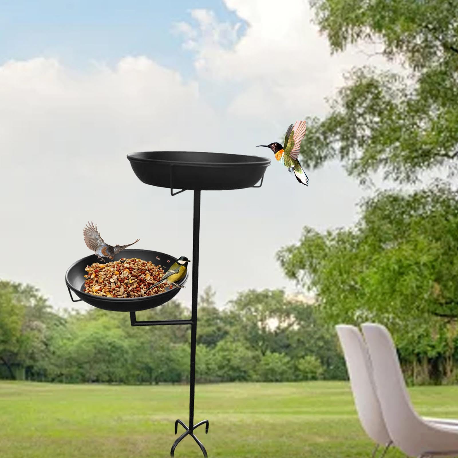 Fenteer Bebedero para Pájaros Plato de Alimentación Bandeja para Aves Cuenco para Exterior Hecho de Hierro con Acabado Decorativo Elegante Adecuado P, Negro