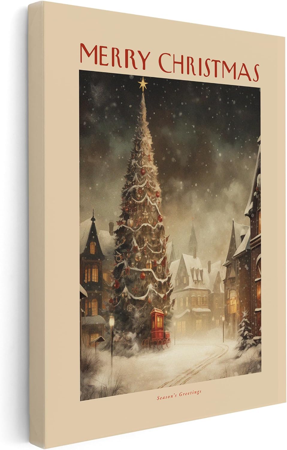 Poster Master Merry Christmas Canvas - Christmas Tree Print - Holiday Art - Winter Art - Gift for Men & Women - Great Decor for Dorm, Bedroom or Living Room - 8x10 STRETCHED Canvas
