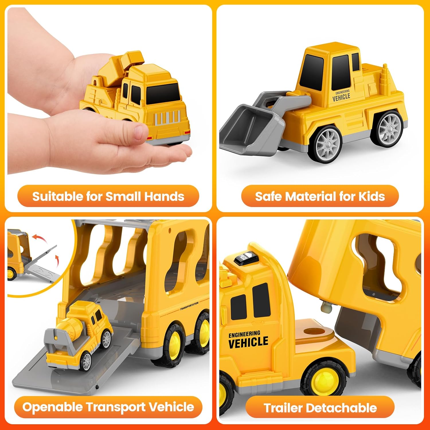 Toddlers Construction Toys for Kids 3-9 Year Old，5 in 1 Friction Power Vehicle Car for 3 4 5 6 7 Years Old Boys Girls，Carrier Truck Transport Toys for Christmas and Birthday Gifts - Image 3
