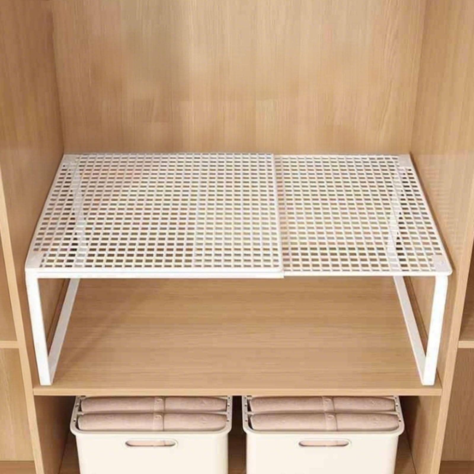 Chaoyilian White Extendable Wardrobe Partition,Stackable Adjustable Metal Cabinet Storage Rack,Tension Shelf For Closet,Space Saving,Rust Prevention,For Kitchen Pantry Bathroom Wardrobe