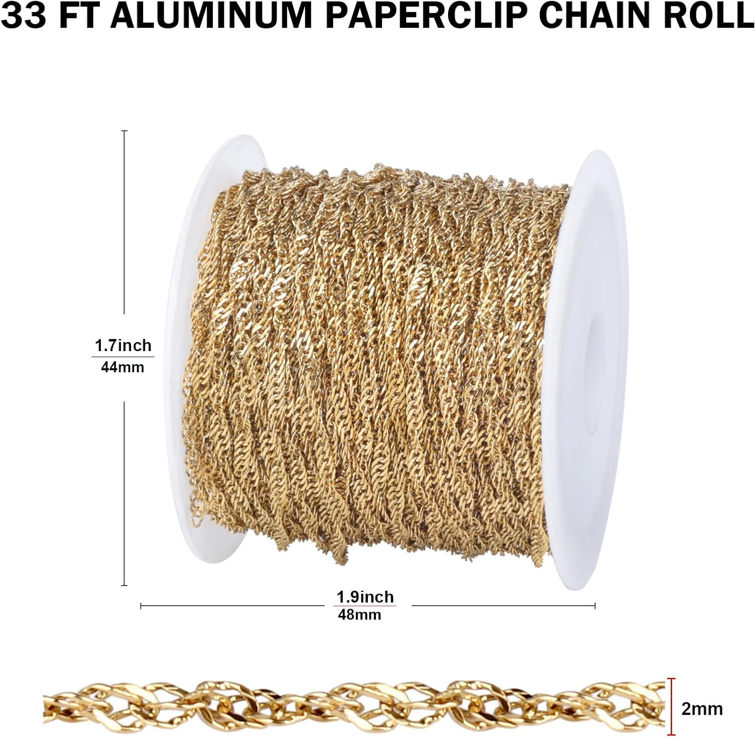 33 FT 2mm 18K Gold Plated Twisted Singapore Chains Bulk for Jewelry Making