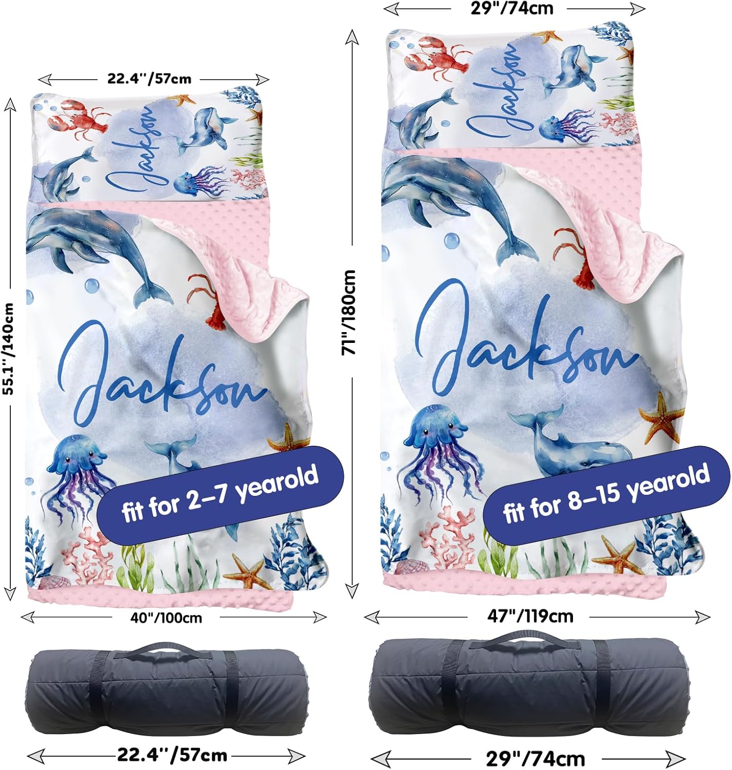 Personalized Toddler Nap Mat for Preschool, Custom Name Kids Nap Mat with Pillow Cover and Nap Blanket, Daycare Nap Mats for Kindergarten, Rolled Slumber Bags Easy to Carry
