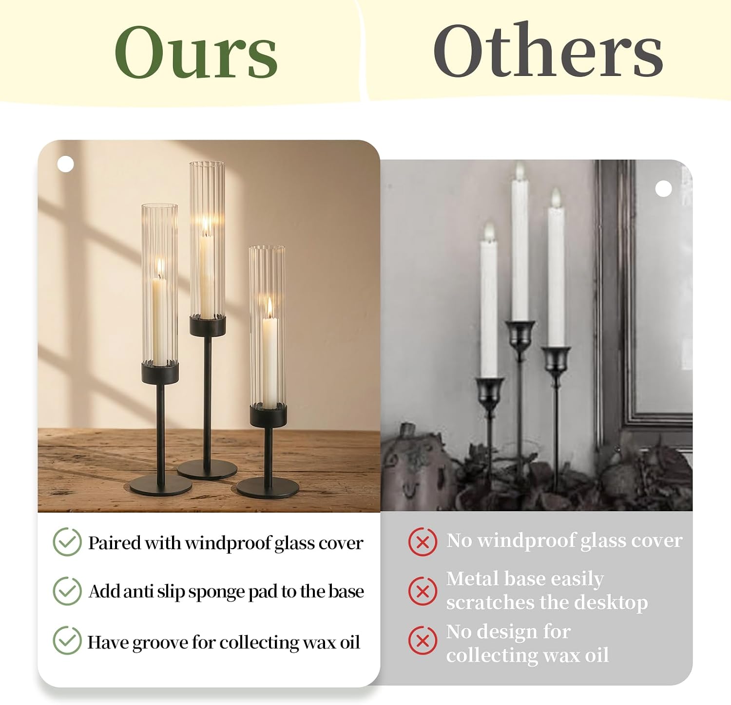 Glasseam Hurricane Taper Candle Holders, 3Pcs Black Candlestick for Mantle image 4