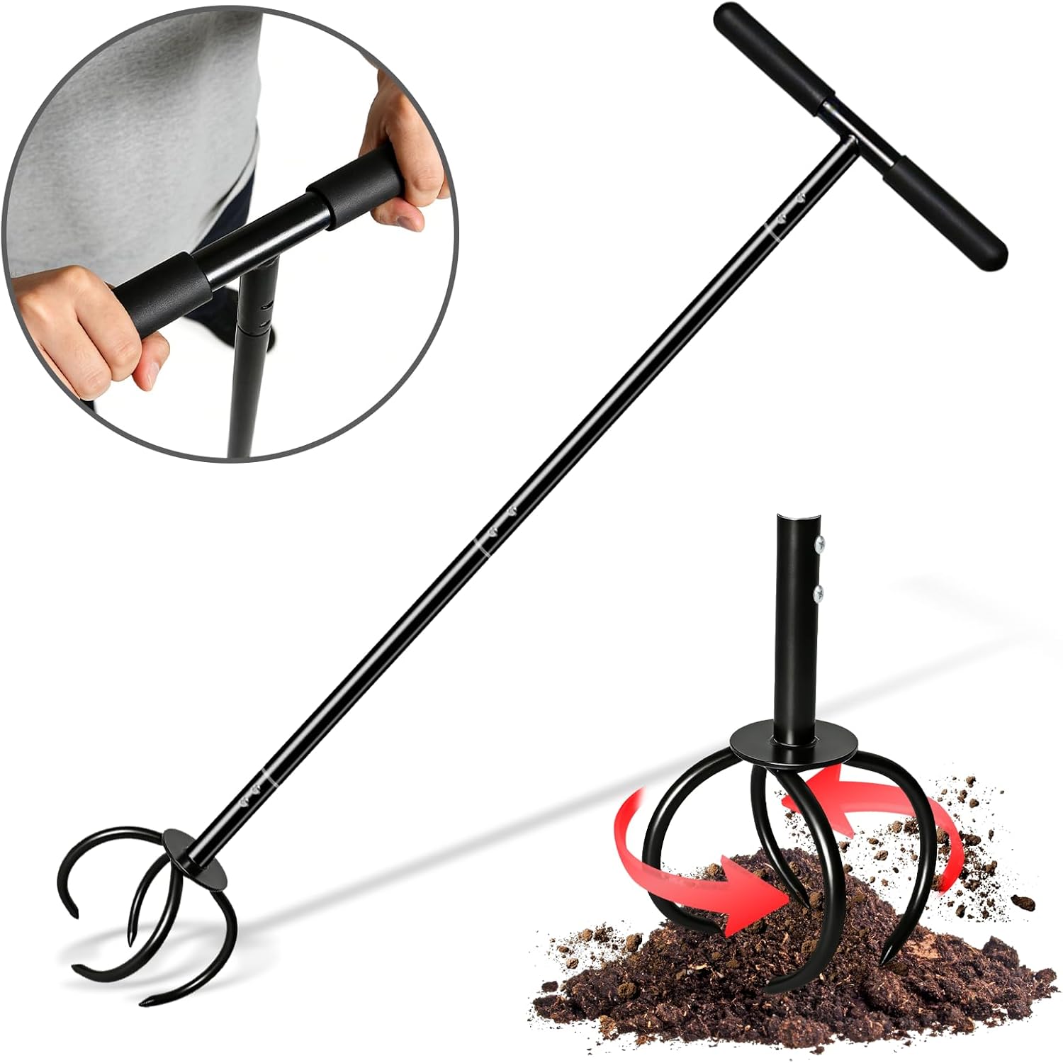 Amorest Heavy Duty Hand Tiller for Gardening, Long Handle Garden Claw Twist Tiller, Manual Soil Cultivator & Lawn Aerator for Raised Beds & Vegetable Garden – Powder-Coated Steel, Rust Resistant