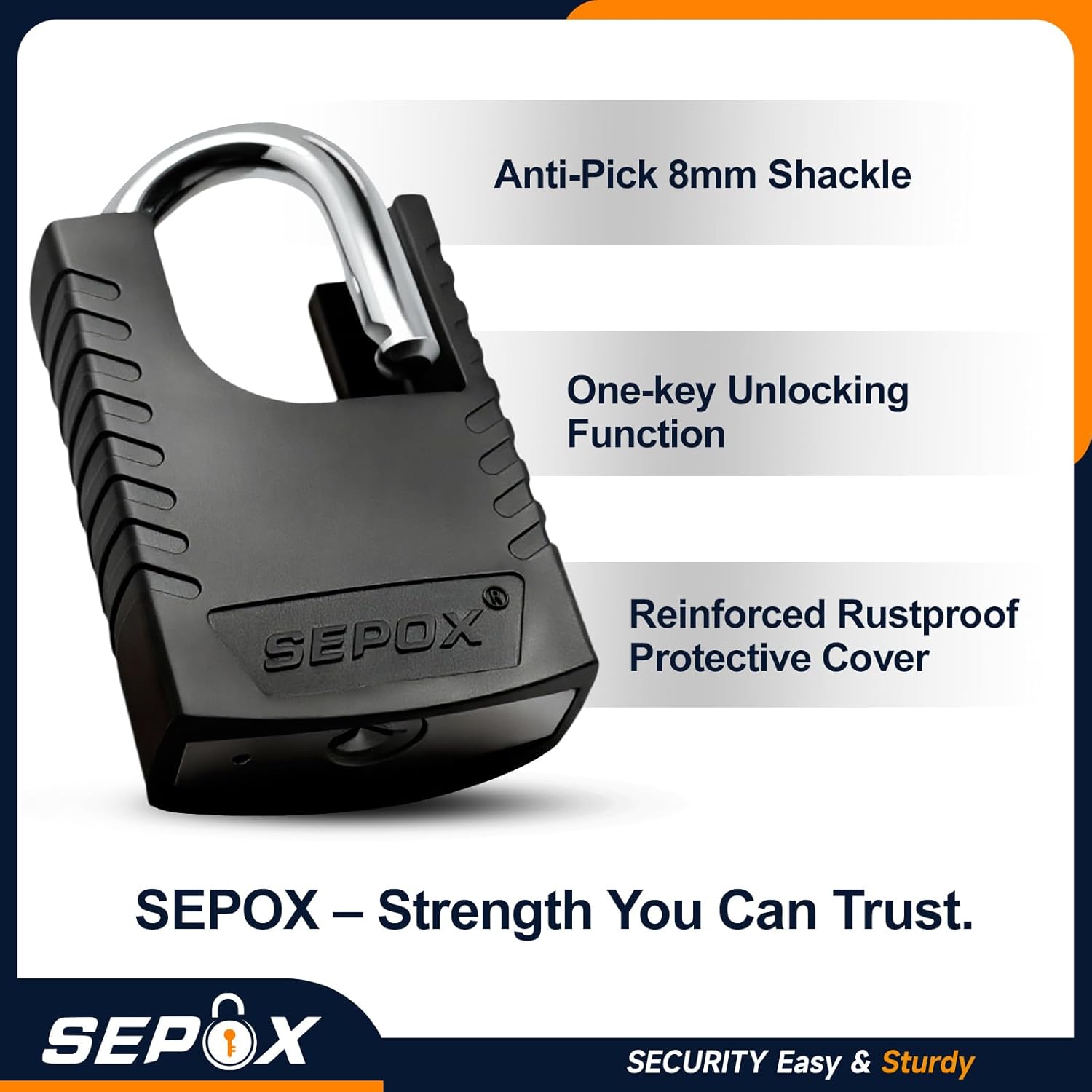 SEPOX 3PCS Padlock with 3 Keys, 3-3/16" Overall Height, 2-5/32" Body Width, Black Plastic Coated Security Waterproof Lock, Metal Heavy-Duty Locks for Gate, Fence, Hasp, Cabinet