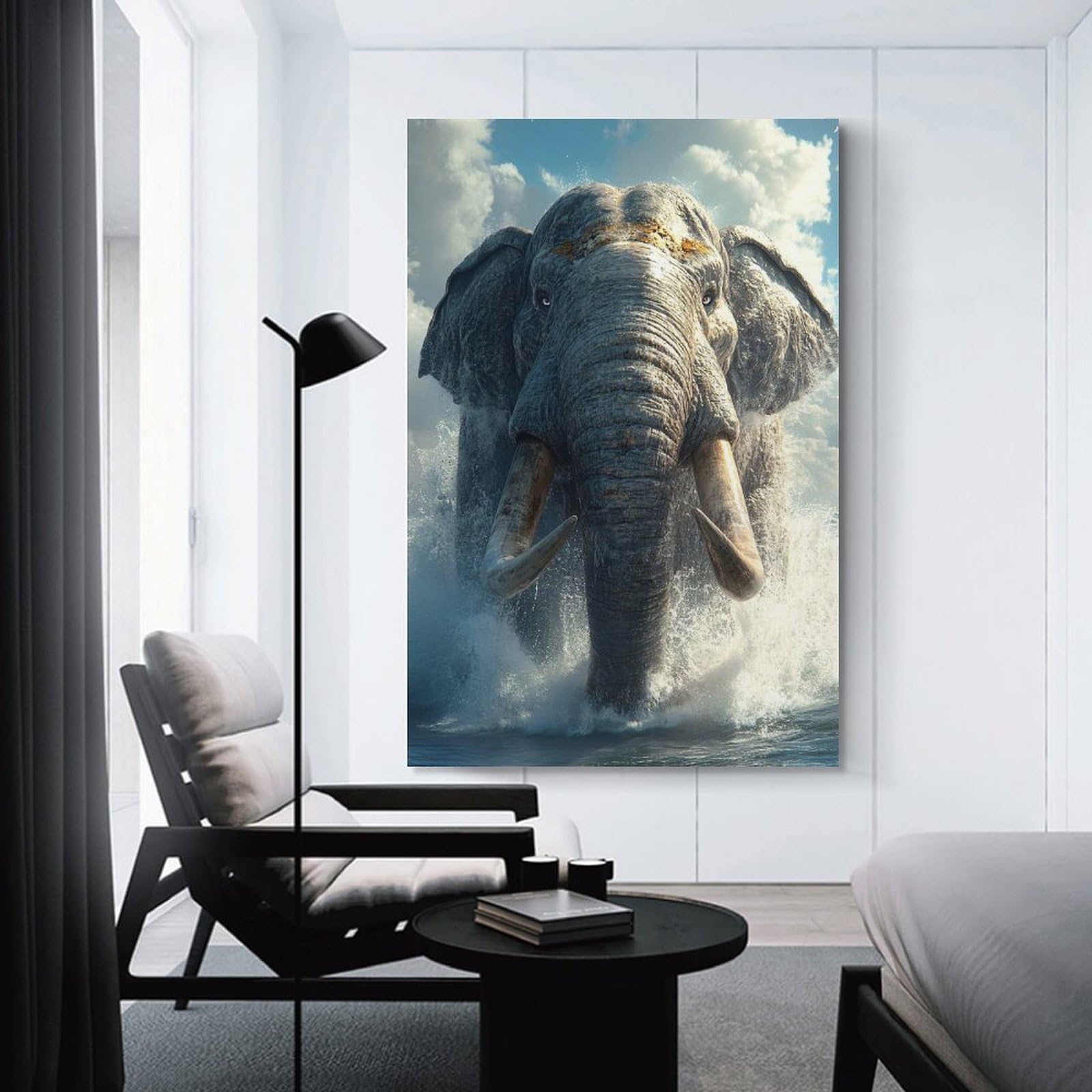 Junmoney Elephant Emerging from The Ocean Room Decor Wall Art 24x36inch(60x90cm), for Living Room, Bedroom, Office Or Hallway, An Adaptable Decor Piece for Home Use