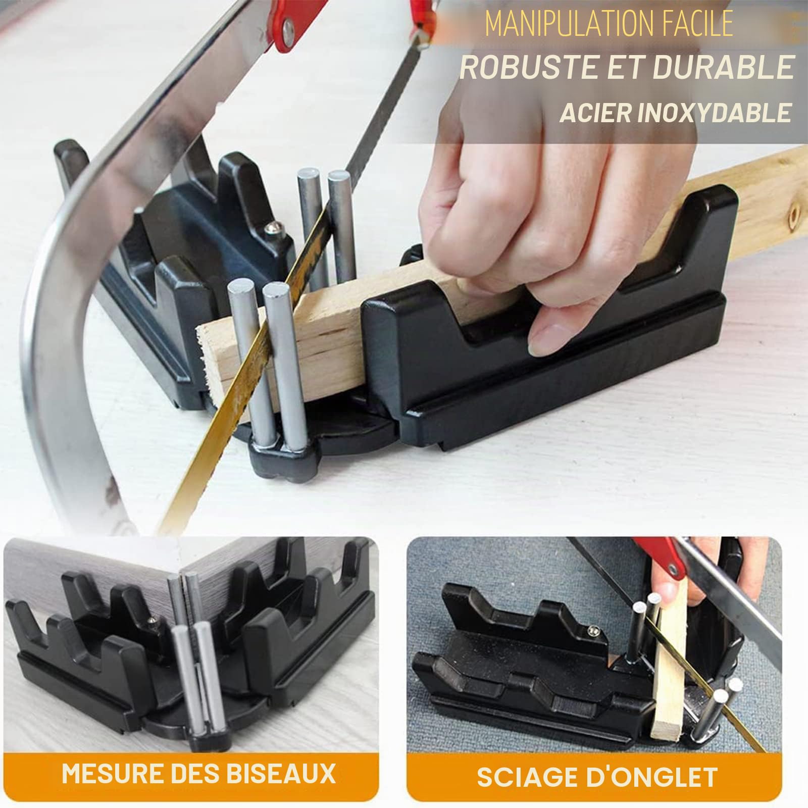 Outil de mesure à onglet 2 en 1 avec rapporteur biseauté 85-180° - Jauge de scie à onglet pour une coupe d'angle précise