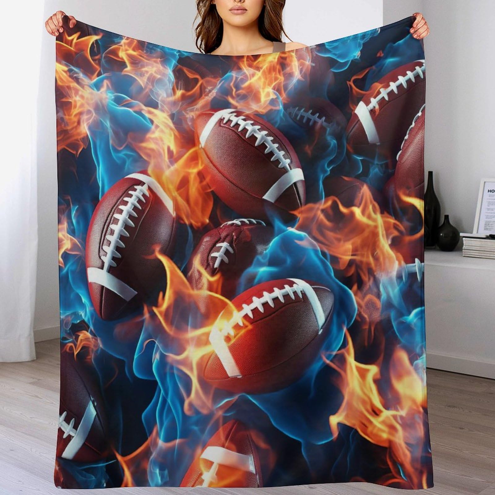 GGJJTT Rugby Bed Blanket, Flannel Blanket for Kids Teen Young Boys Girls Throw Blanket Anti-pilling Blanket for Couch Bed Sofa 150×200cm