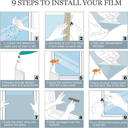 Miniatura 9 de HIDBEA Película esmerilada de privacidad para ventana, control de calor, bloqueo UV, adherencia estática, no adhesiva, reutilizable, para baño,