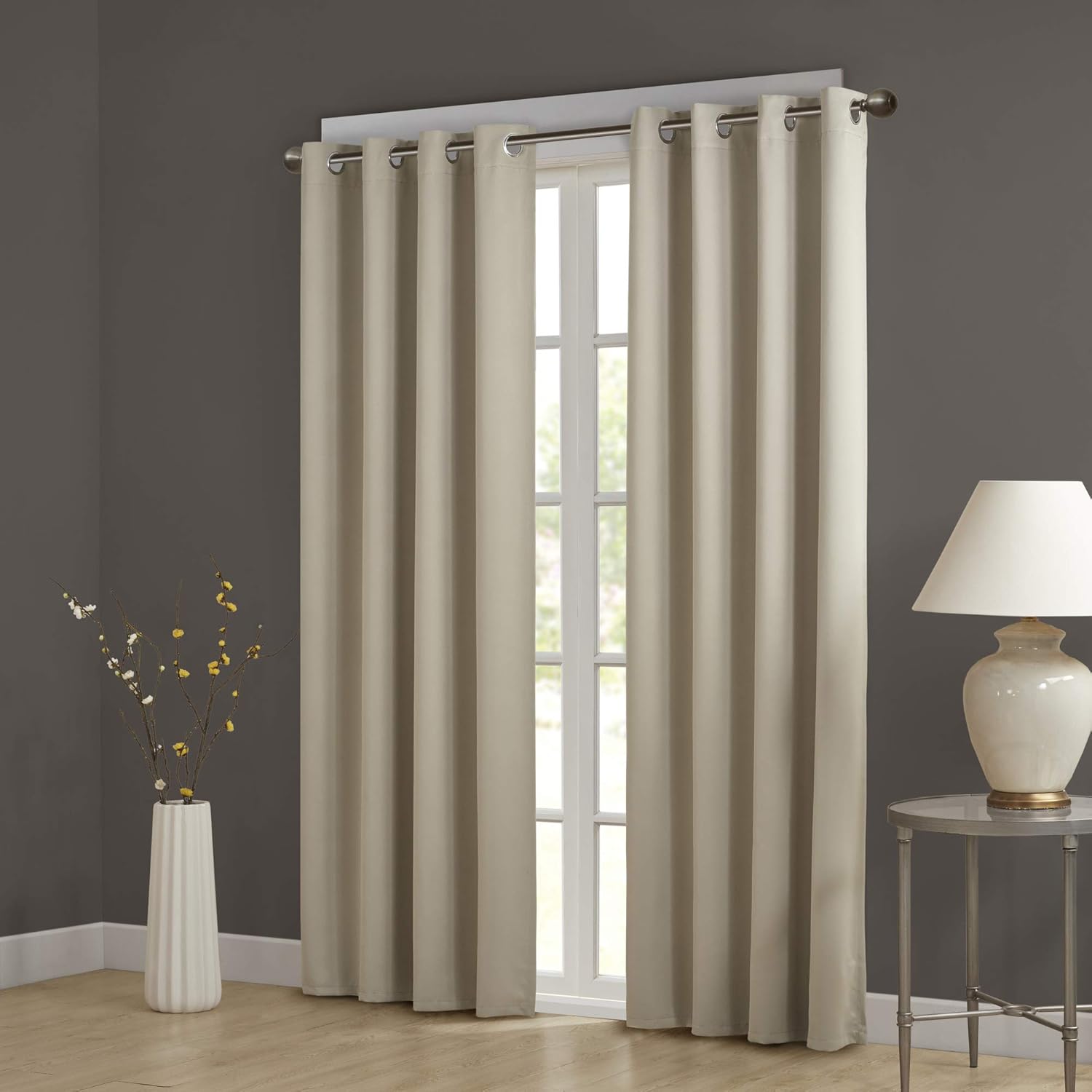 Comfort Spaces Blackout Grommet Top Window Curtain Panel Pair Noise Reducing, Energy Efficient Thermal Insulated Darkening Drape for Bedroom, Living Room Décor, 52" x 63", Beige, 2 Piece (CS40-1270)