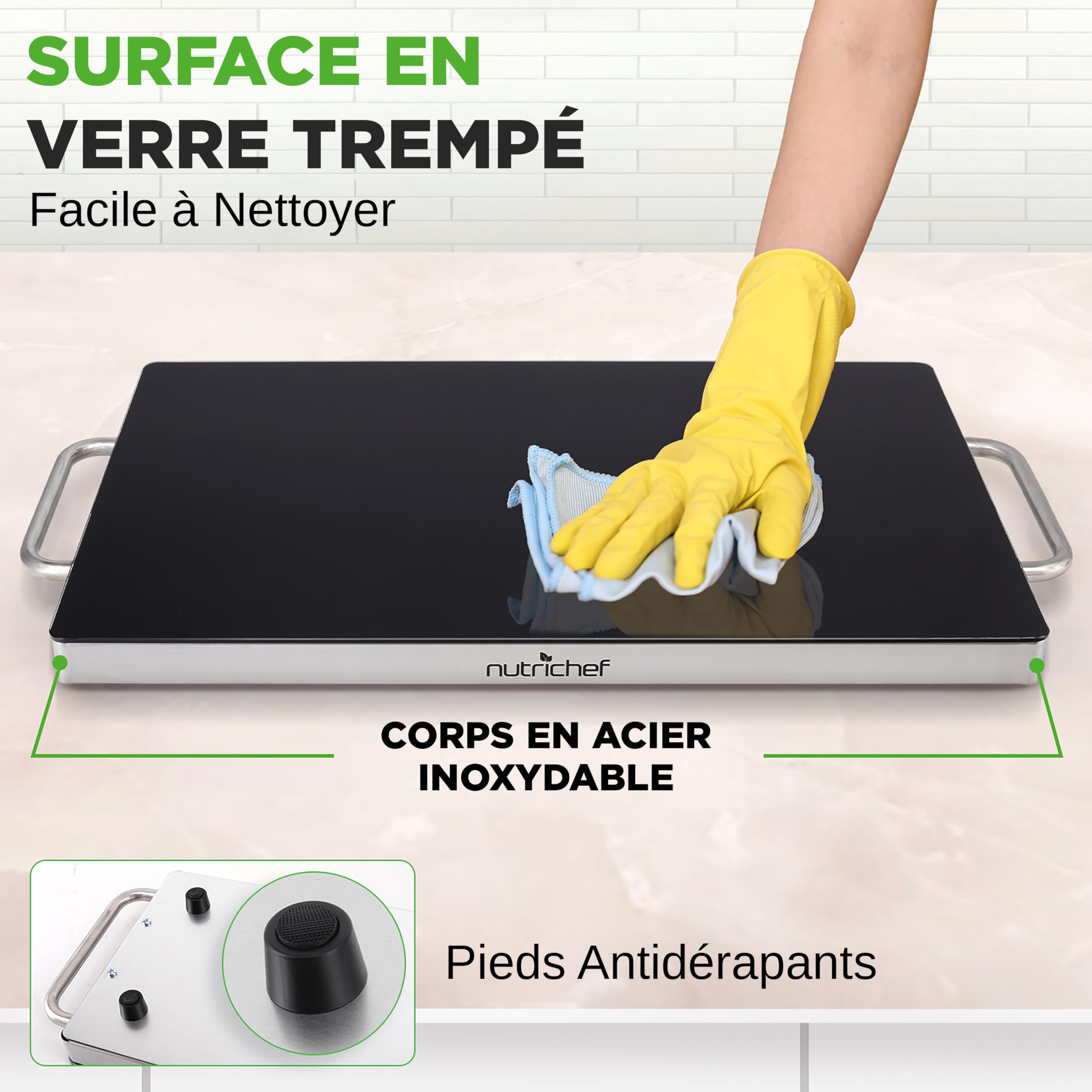 NutriChef Grande Plaque Chauffante – Plaque de Cuisson Électrique 51 × 30 cm avec Surface en Verre – Idéale pour Buffets, Fêtes, Traiteur & Restaurants, Noir