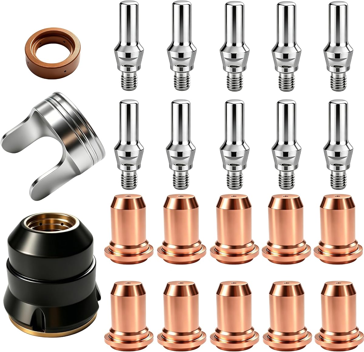 23PCS IPT60 Plasma Cutter Torch Consumables Kit,.045''Plasma Cutter Accessories for CUT55 NON-HF, CUT55 MP, CUT60 Non-HF, with Nozzle, Electrode, Shield Caps, Stand Off, Swirl Ring, Fit 50-60A Current