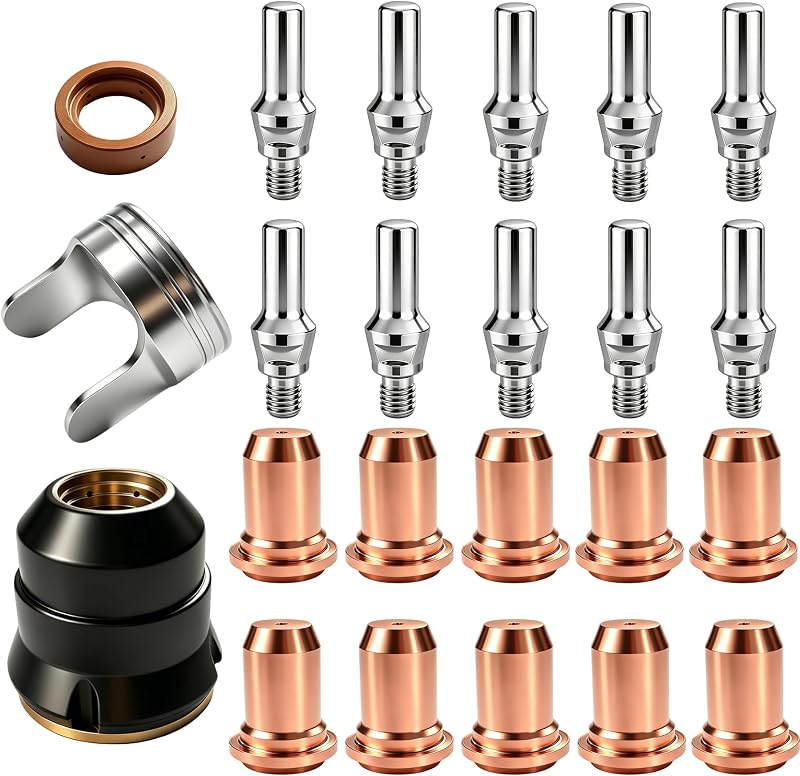 23PCS IPT60 Plasma Cutter Torch Consumables Kit,.045''Plasma Cutter Accessories for CUT55 NON-HF, CUT55 MP, CUT60 Non-HF, with Nozzle, Electrode, Shield Caps, Stand Off, Swirl Ring, Fit 50-60A Current